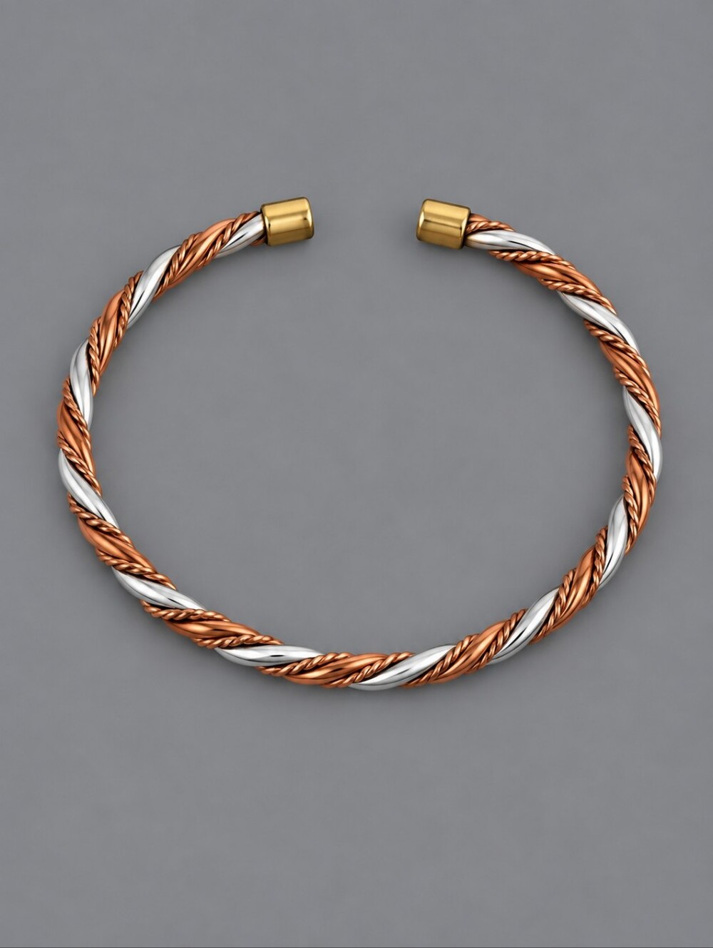 Mixed Metal Copper Two-tone Twist Braided Therapeutic Cuff Bracelet
